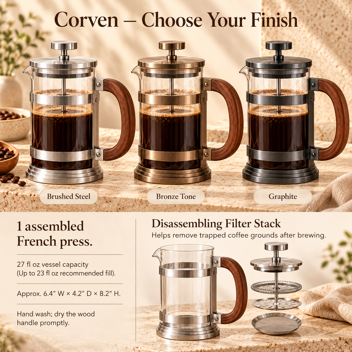 LORQEVFT™ Bravelle Espresso Knock Box — Compact Coffee Grounds Bin with Removable Knock Bar and Non-Slip Base