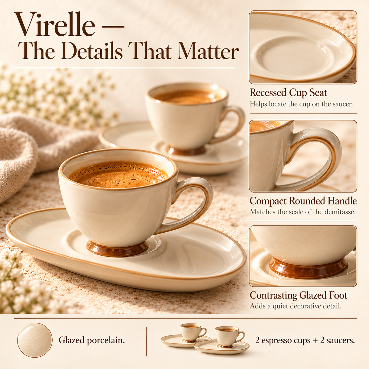 LORQEVFT™ Fenwick Ribbed Glass Coffee Mug Set of 2 — 10 fl oz Clear Latte and Iced Coffee Cups