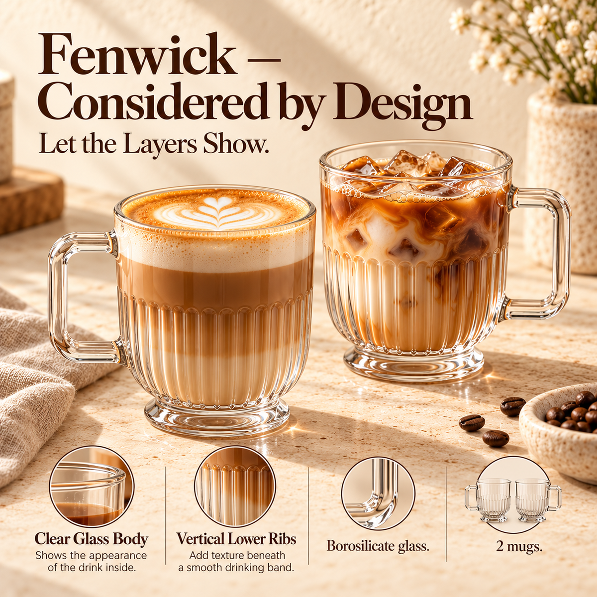 LORQEVFT™ Virelle Espresso Cup and Saucer Set of 2 — 3 fl oz Ceramic Demitasse Cups with Oval Saucers