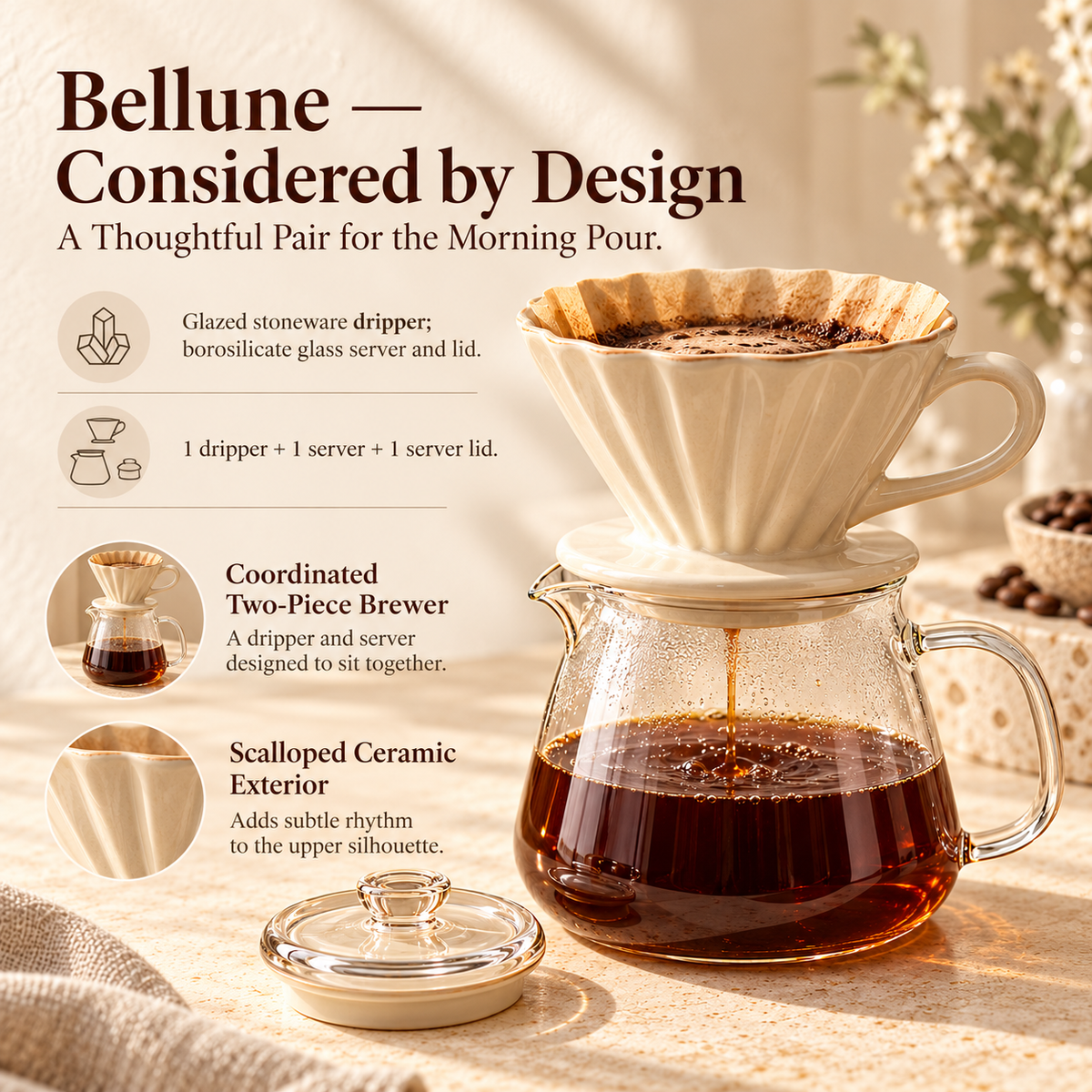 LORQEVFT™ Tavelle Coffee Filter Holder — Vintage-Inspired Countertop Paper Filter Organizer with Wood Base