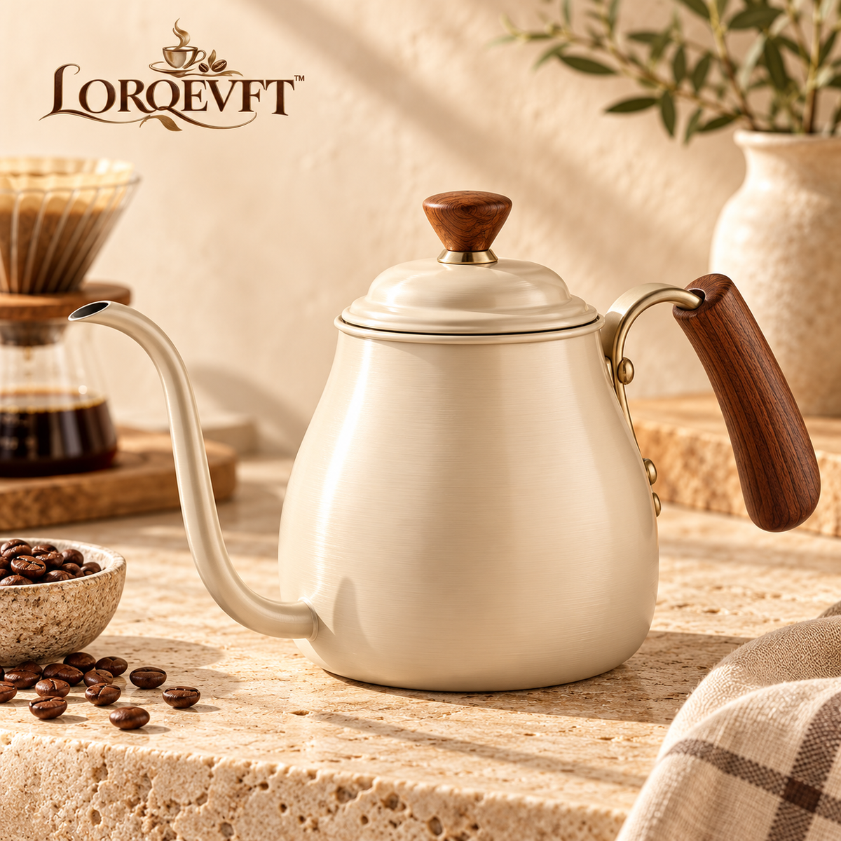 LORQEVFT™ Halden Ceramic Coffee Bean Canister — Gasket-Lid Storage Jar with Wood Lid and Steel Scoop