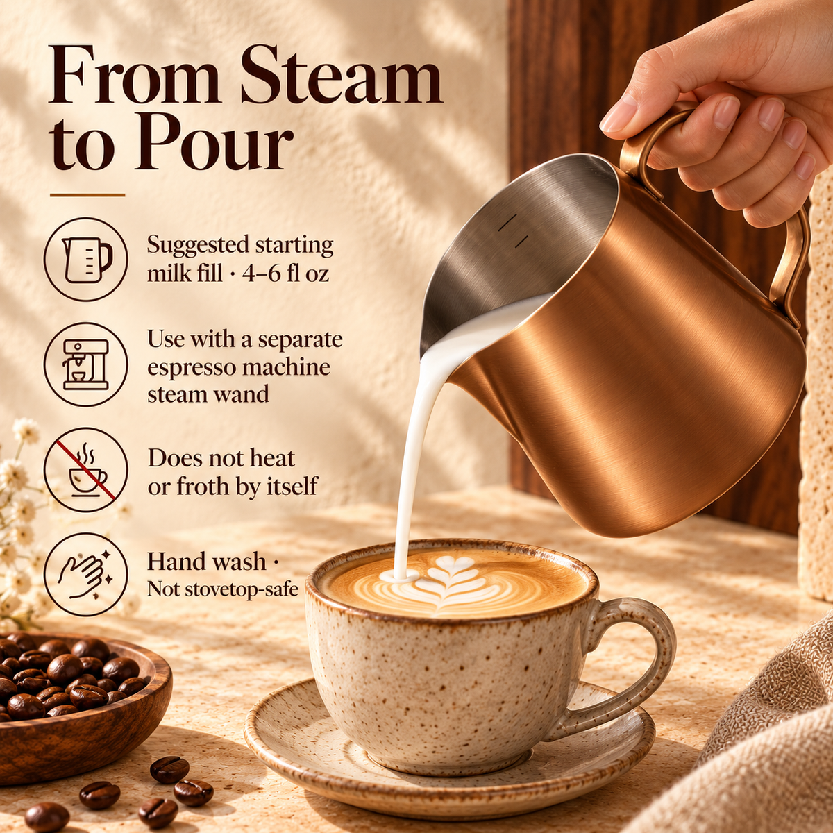 LORQEVFT™ Merrow Manual Burr Coffee Grinder — Adjustable Hand Grinder with Wood Knob and Removable Grounds Cup