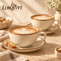 LORQEVFT™ Dovelle Cappuccino Cup and Saucer Set of 2 — 8 fl oz Wide Ceramic Coffee Cups