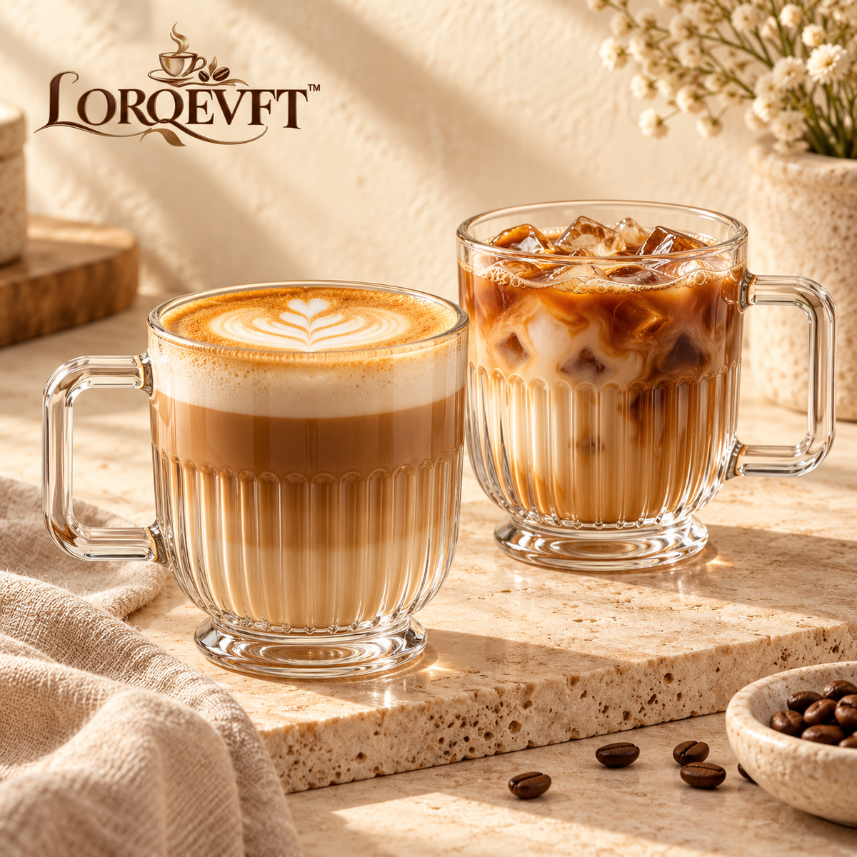 LORQEVFT™ Virelle Espresso Cup and Saucer Set of 2 — 3 fl oz Ceramic Demitasse Cups with Oval Saucers
