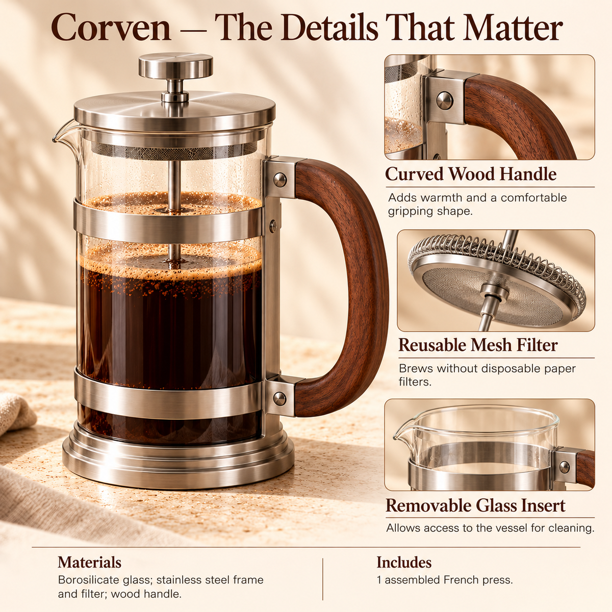 LORQEVFT™ Bravelle Espresso Knock Box — Compact Coffee Grounds Bin with Removable Knock Bar and Non-Slip Base