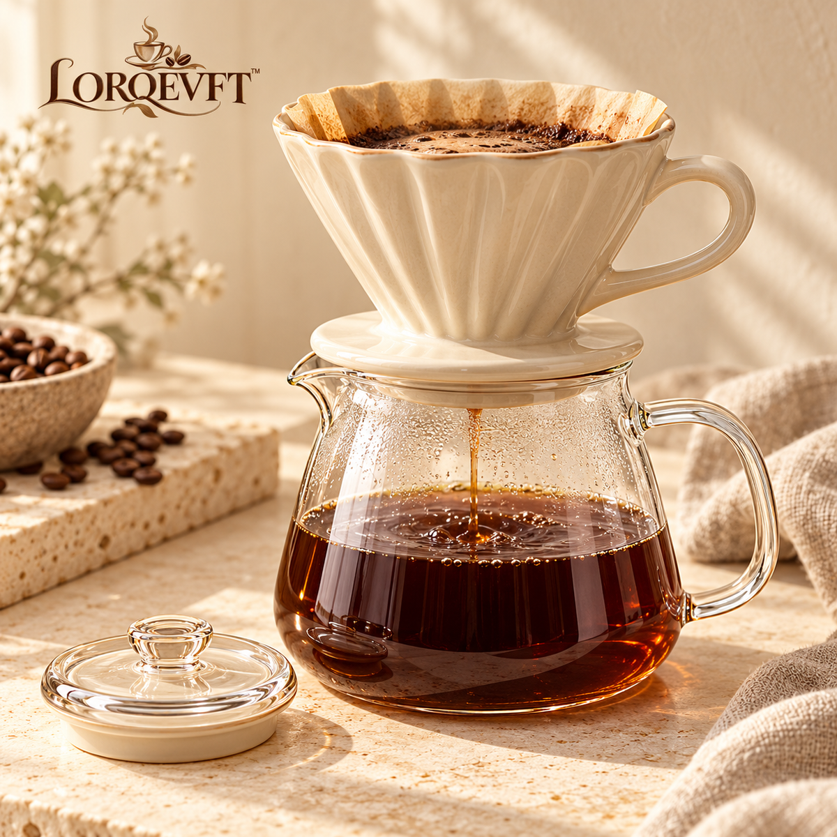 LORQEVFT™ Tavelle Coffee Filter Holder — Vintage-Inspired Countertop Paper Filter Organizer with Wood Base