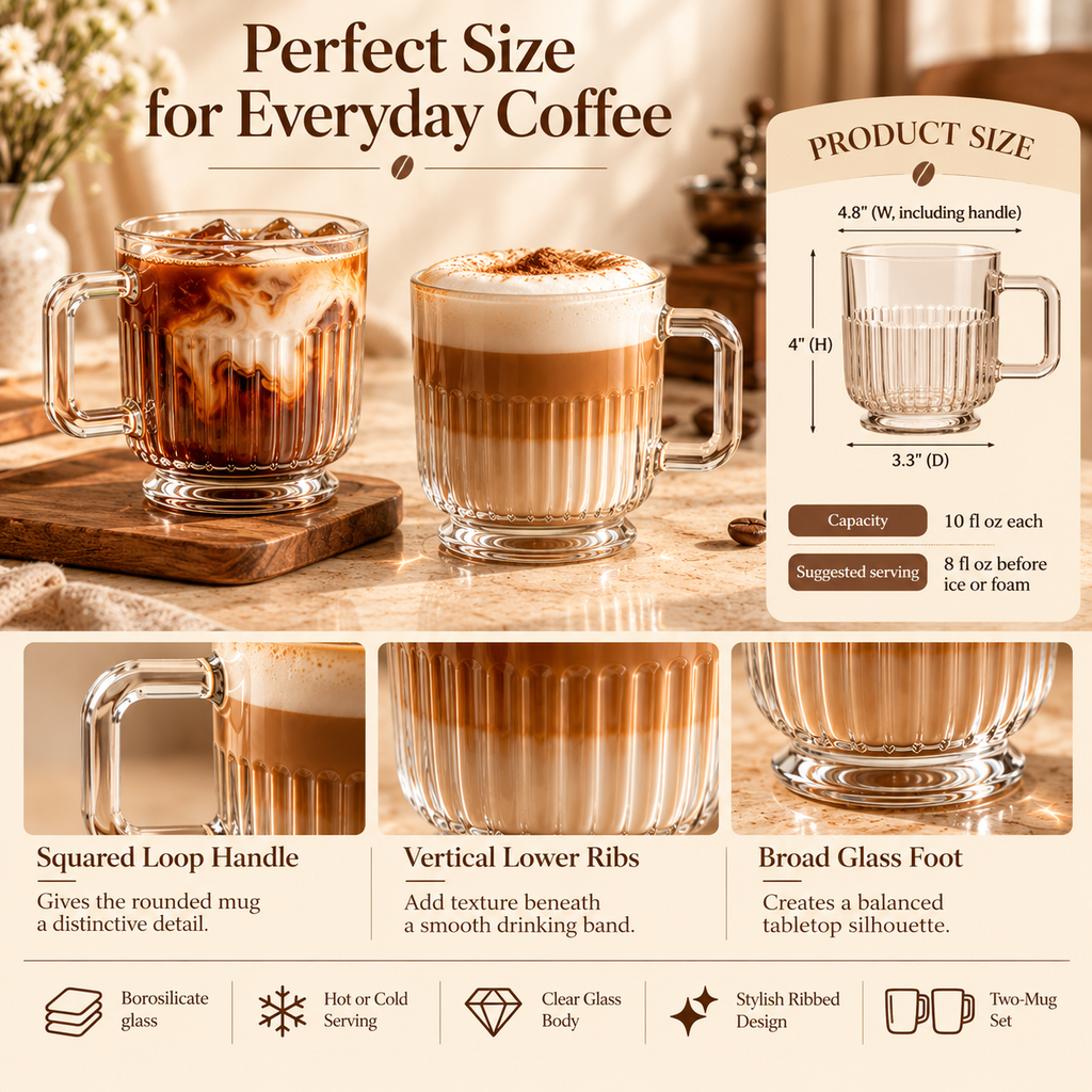 LORQEVFT™ Virelle Espresso Cup and Saucer Set of 2 — 3 fl oz Ceramic Demitasse Cups with Oval Saucers